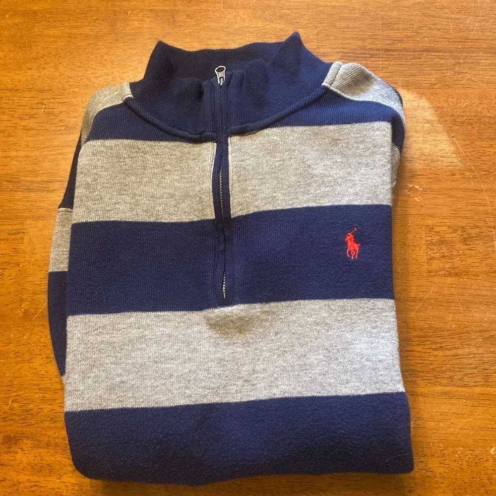 Polo Ralph Lauren Navy & Gray Striped Quarter-Zip Sweater